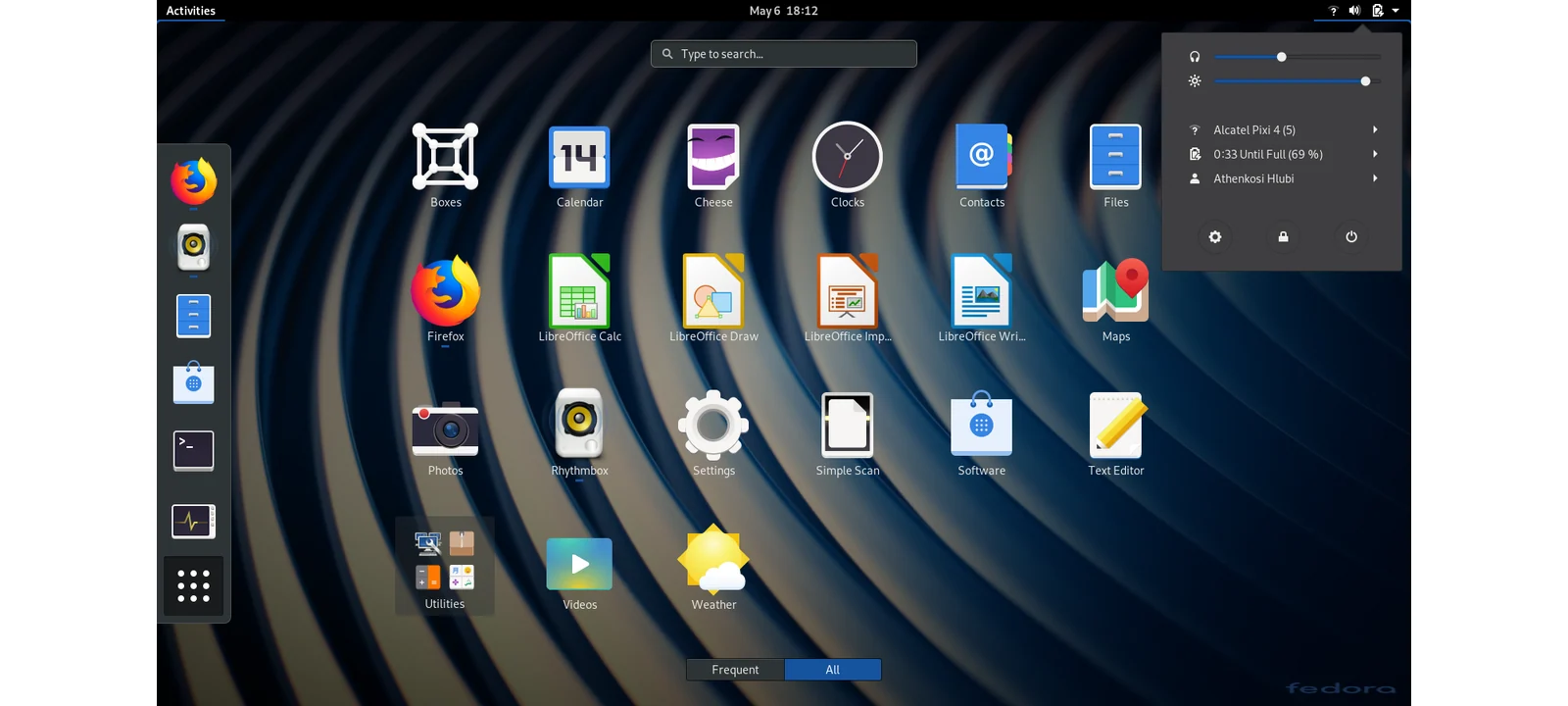 Linux上で動作するGNOMEデスクトップ環境の画面
